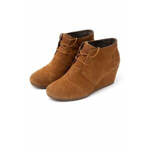 TOMS Women’s Suede Wedge Ankle Booties Brown Lace-Up Size 8.5